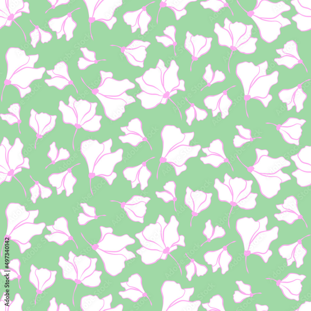 Vector seamless half-drop pattern, with leaves and flowers Vector seamless half-drop pattern, with leaves and flowers