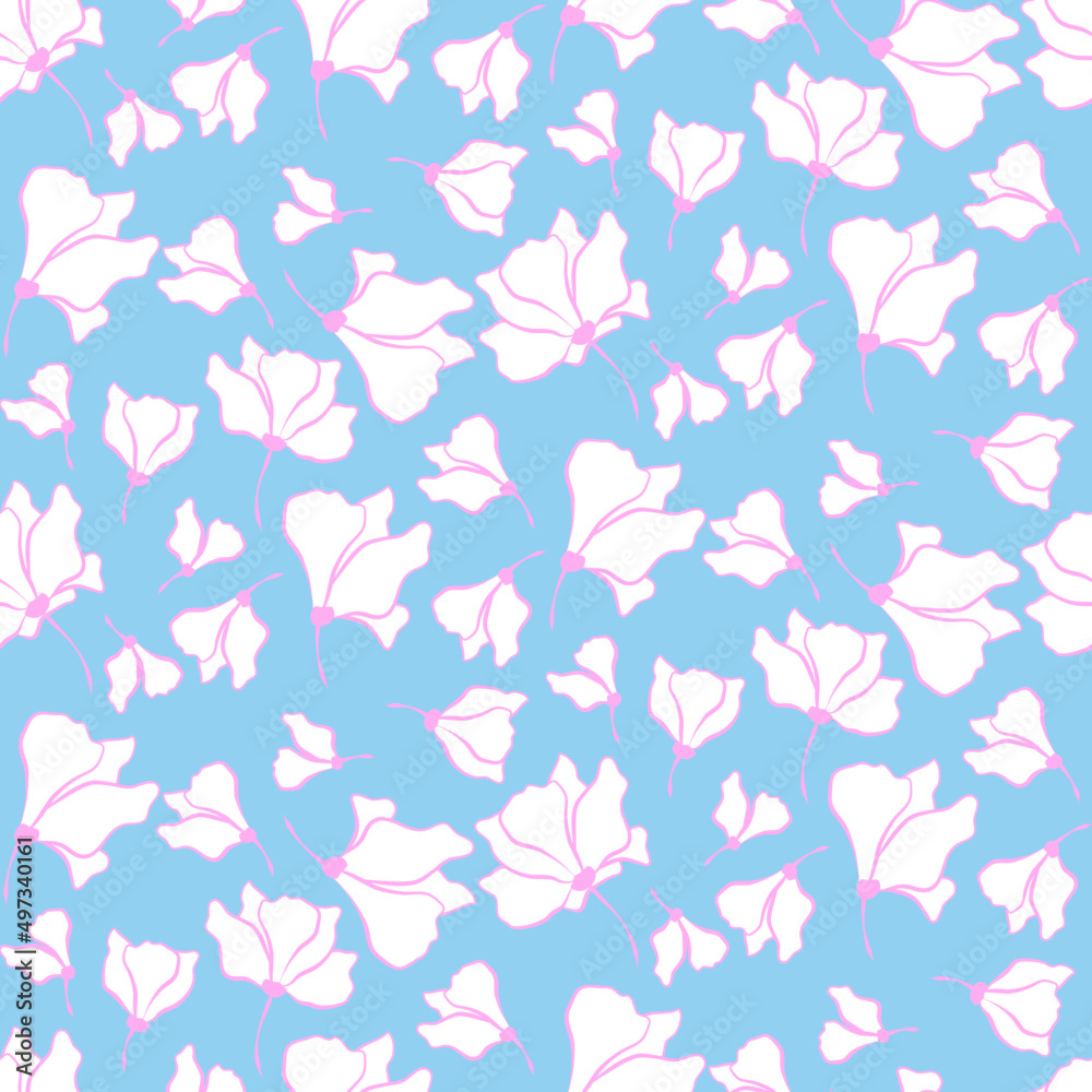 Vector seamless half-drop pattern, with leaves and flowers Vector seamless half-drop pattern, with leaves and flowers