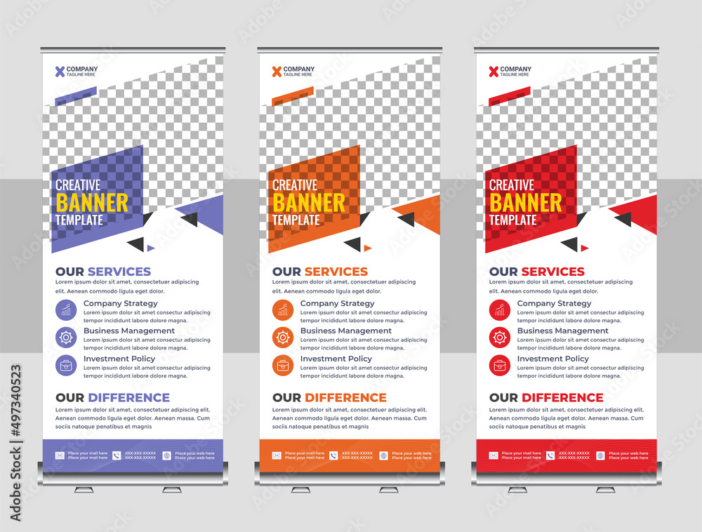 Corporate rollup banner design with simple shapes for minimalistic company promotion