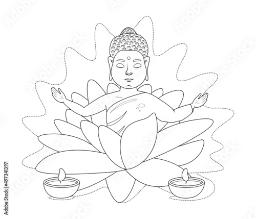 Coloring page. Buddha with lotus