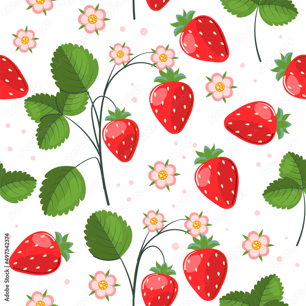 Seamless pattern with kawaii fruit drawing. Kids friendly pattern design  with cute strawberries characters. The print is well suited for textiles,  Wallpaper and packaging. Vector illustration. Stock Vector | Adobe Stock