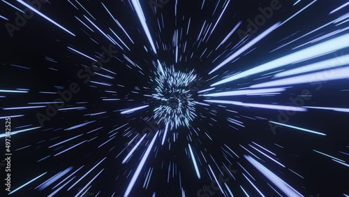 A flight sequence through stream of blue stripes with countdown from five. 3d render