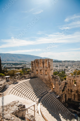 Ancient building Odeon of Herodes, view of the theater inside, Athens, Greece.