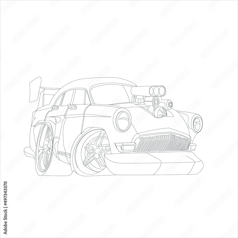 Modern Car vector , Illustration of a car Business car Luxury life Technology concept Car line art , coloring book page for kids and adults coloring book page for Sketch of Loading Shovel with Back 
