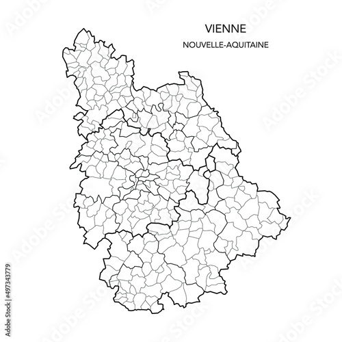 Vector Map of the Geopolitical Subdivisions of the French Department of Vienne Including Arrondissements, Cantons and Municipalities as of 2022 - Nouvelle Aquitaine - France photo