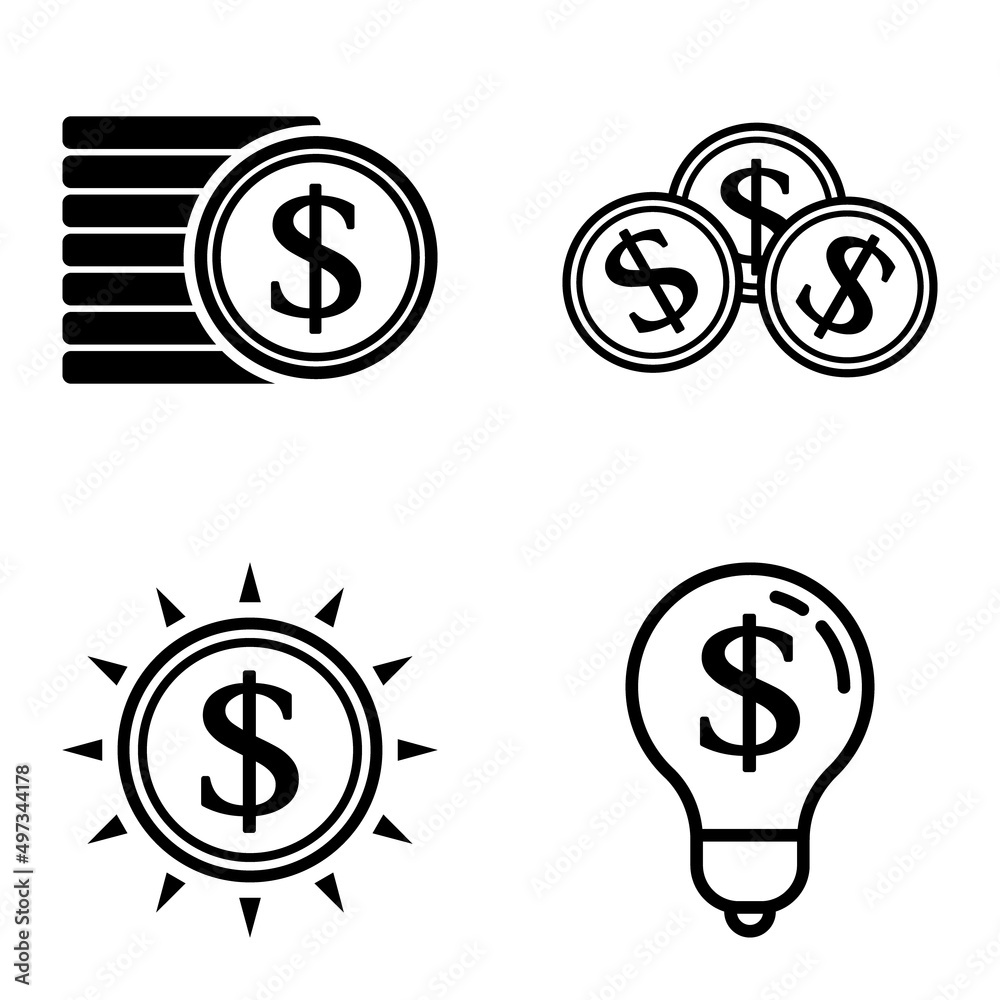 Obraz premium Dollar Flat Icon Set Isolated On White Background