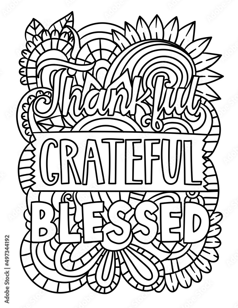 Thankful Grateful Blessed Motivational Coloring 