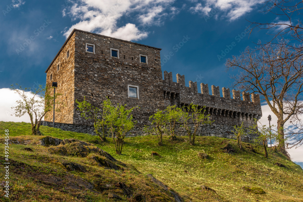 Sasso Corbaro Castle in Bellinzona town in south Switzerland in spring morning