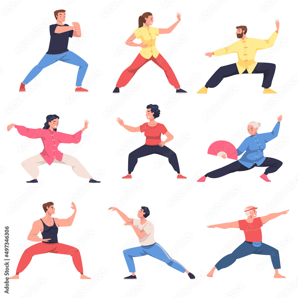 People Character Practicing Tai Chi and Qigong Exercise as Internal