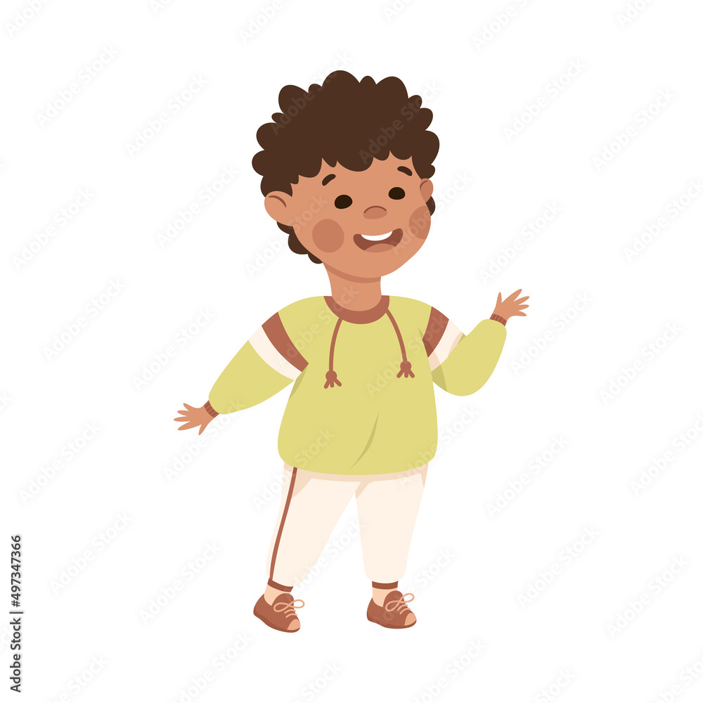 Little Boy Standing and Talking to Somebody Engaged in Friendly Communication Vector Illustration Little Boy Standing and Talking to Somebody Engaged in Friendly Communication Vector Illustration