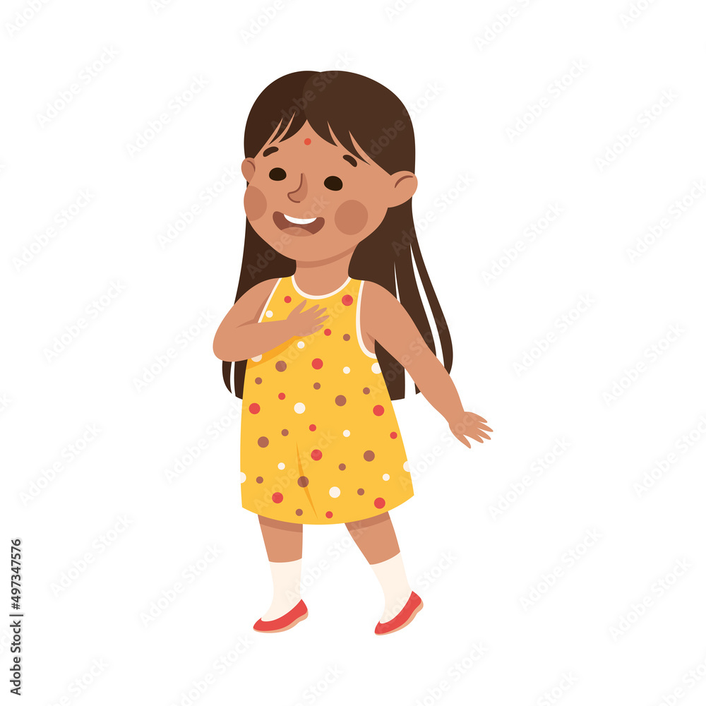 Little Girl Standing and Talking to Somebody Engaged in Friendly Communication Vector Illustration Little Girl Standing and Talking to Somebody Engaged in Friendly Communication Vector Illustration