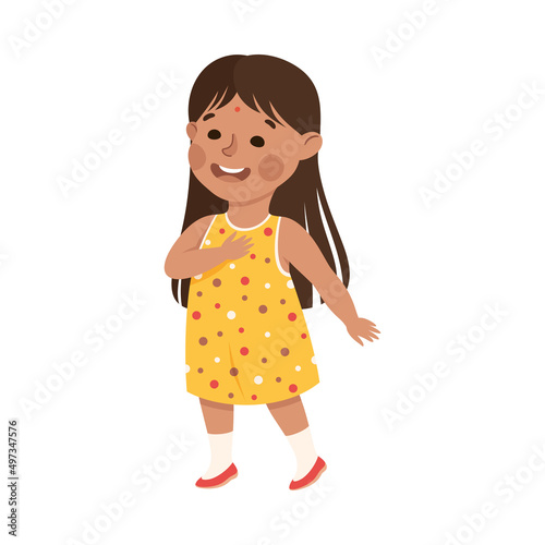 Little Girl Standing and Talking to Somebody Engaged in Friendly Communication Vector Illustration