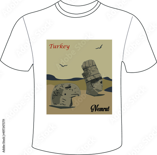 T-shirt printing T-shirt design  - Vector illustration and silhouette drawing Adiyaman, Turkey - Vintage Nemrut Mountain Poster Design. t shirt design concept