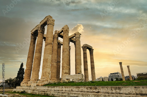 Temple of Olympian Zeus and Acropolis Hill, Athens, Greece