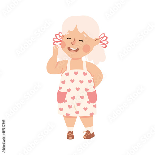 Little Girl Standing and Talking to Somebody Engaged in Friendly Communication Vector Illustration