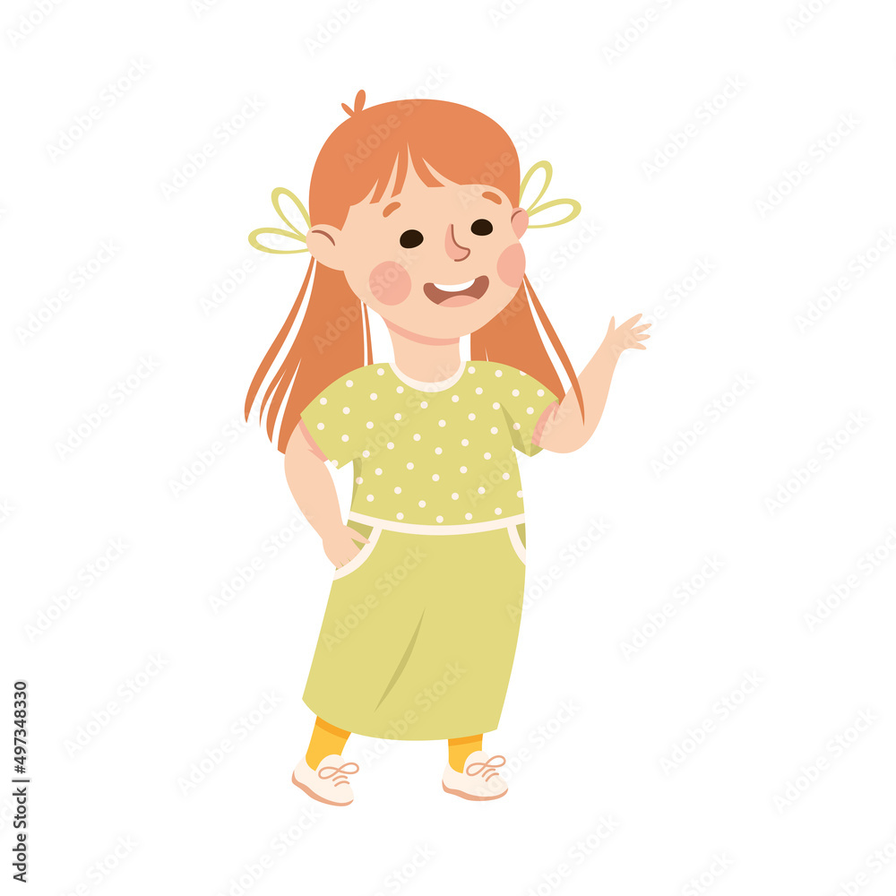 Little Girl Standing and Talking to Somebody Engaged in Friendly Communication Vector Illustration Little Girl Standing and Talking to Somebody Engaged in Friendly Communication Vector Illustration