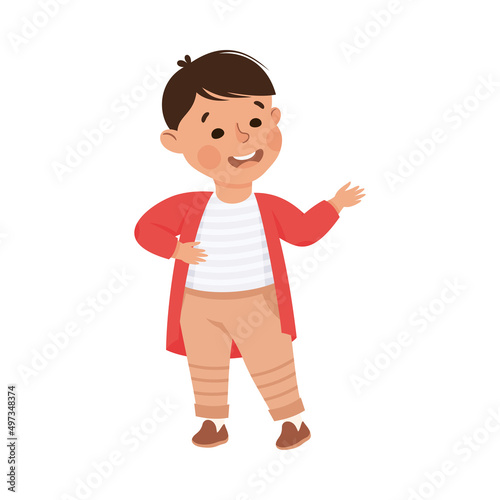 Little Boy Standing and Talking to Somebody Engaged in Friendly Communication Vector Illustration