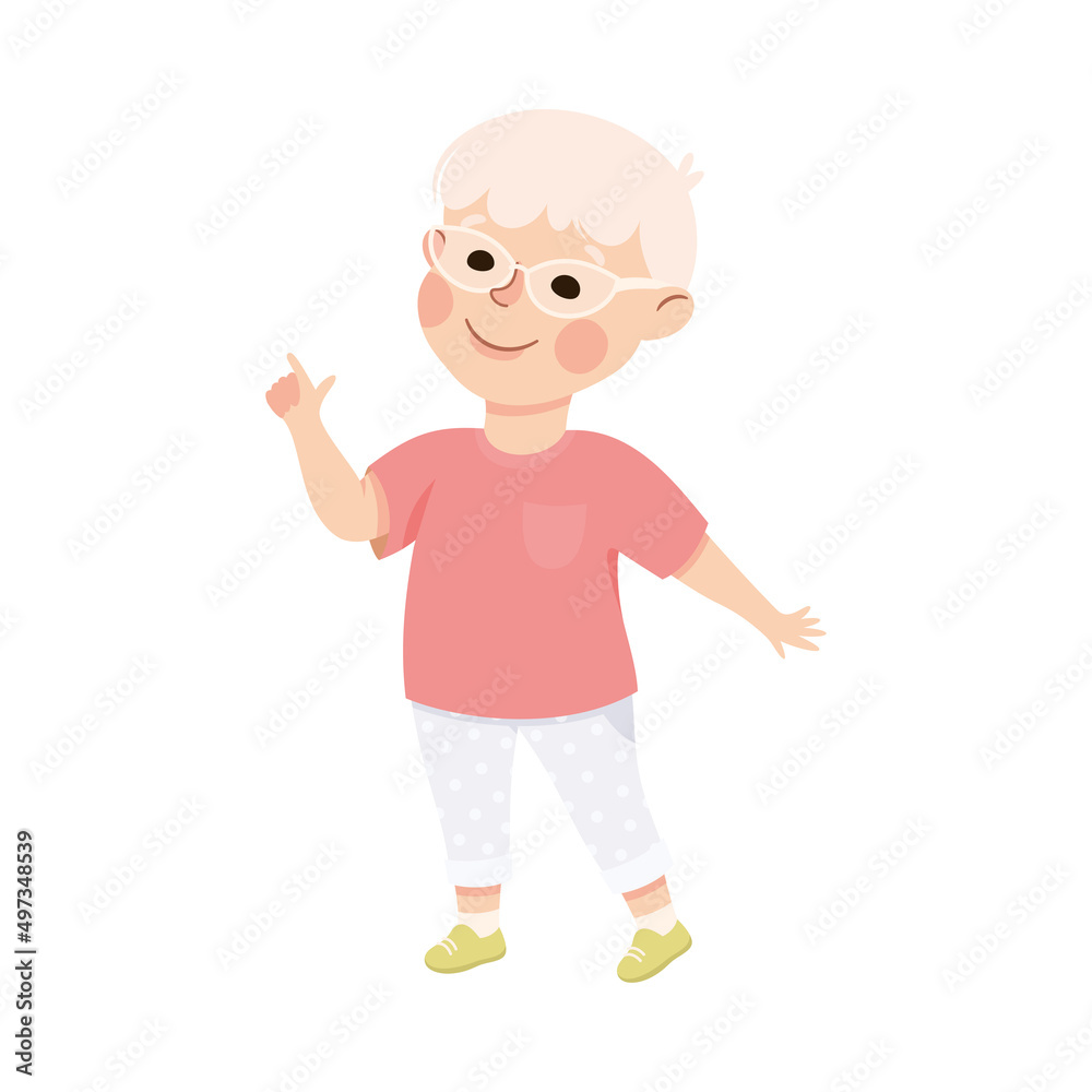 Little Boy Standing and Talking to Somebody Engaged in Friendly Communication Vector Illustration