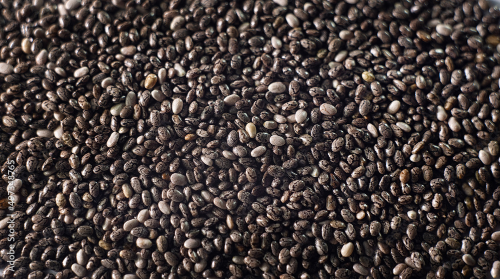 Chia seeds. Macro. Raw unprocessed whole dried black chia seed Chia seeds. Macro. Raw unprocessed whole dried black chia seed