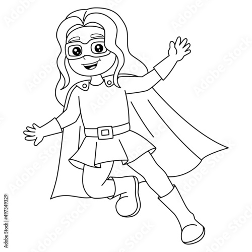 Superhero Girl Coloring Page Isolated for Kids
