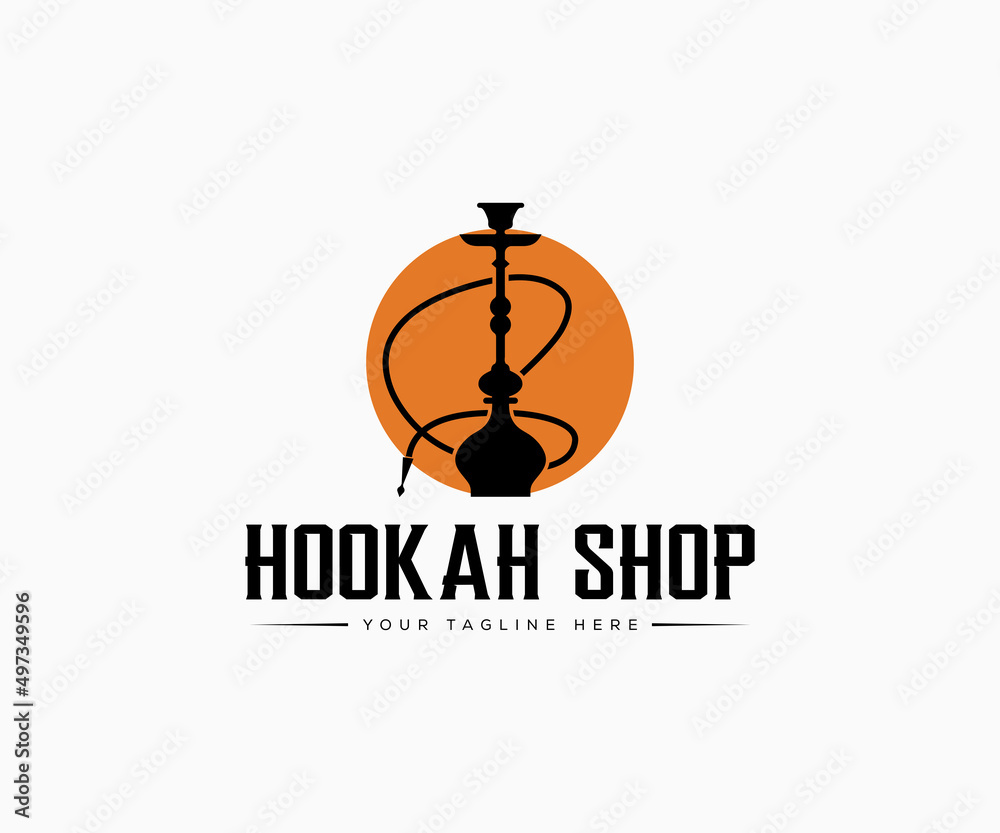 Hookah Logo Design, Label, Badge. Vintage Shisha Logo. Lounge Cafe