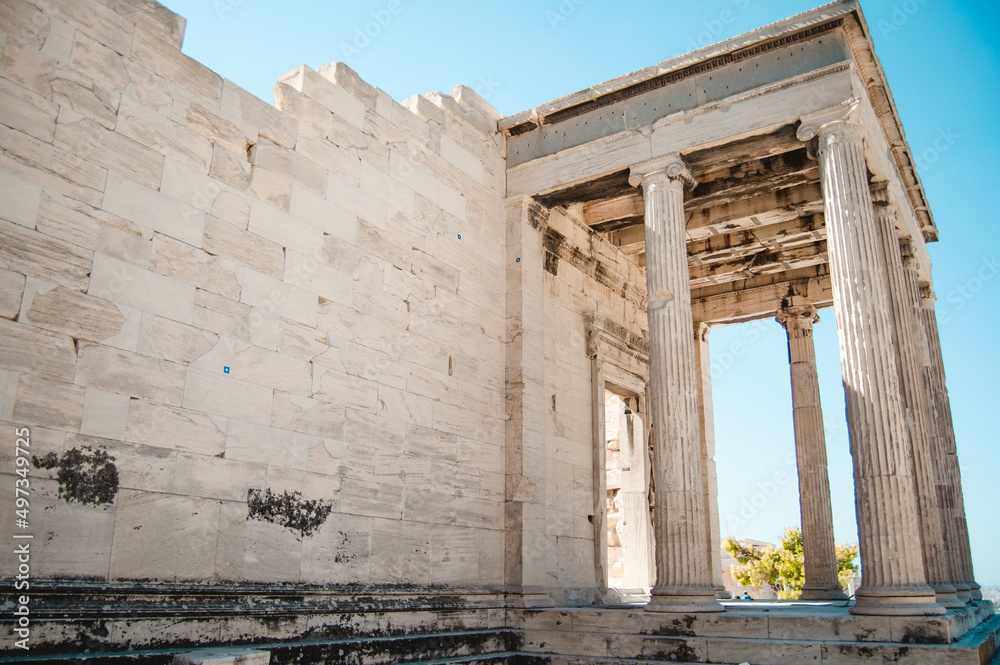 Obraz premium Erechtheion ancient greek temple building with columns, Athens, Greece.