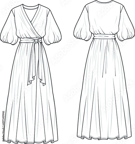 women dress sketch, technical drawings vector	
