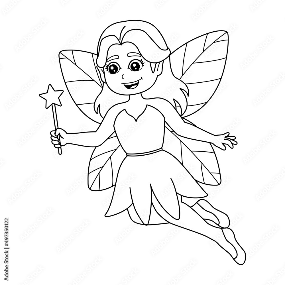 Fairy Holding Magic Wand Coloring Page Isolated Fairy Holding Magic Wand Coloring Page Isolated