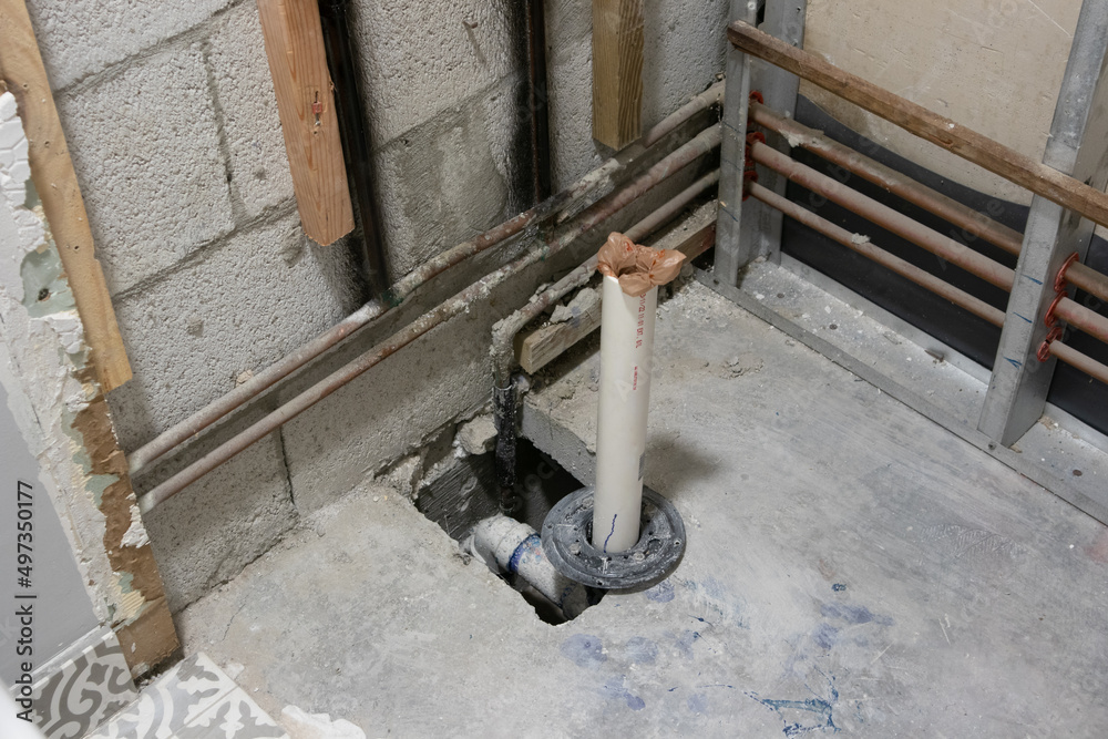 shower drain in concrete and concrete blocks