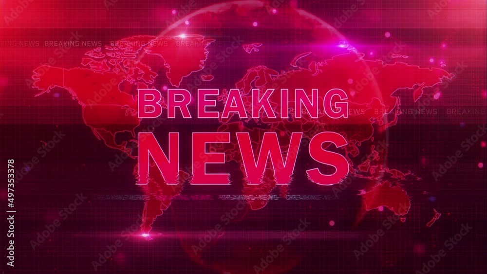 4K Breaking News Template intro TV broadcast news show program Loop Background. 3D text and badge, futuristic global spinning earth cyber. Studio Background, News Report. World Live News animation.