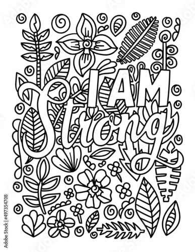 I Am Strong Motivational Quote Coloring Page