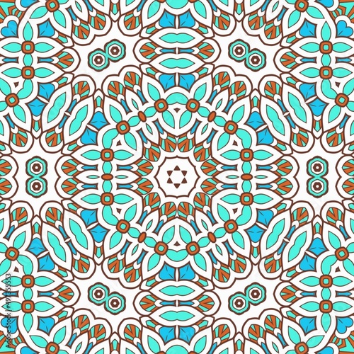 Abstract Pattern Mandala Flowers Art Colorful Blue Turquoise Brown 332