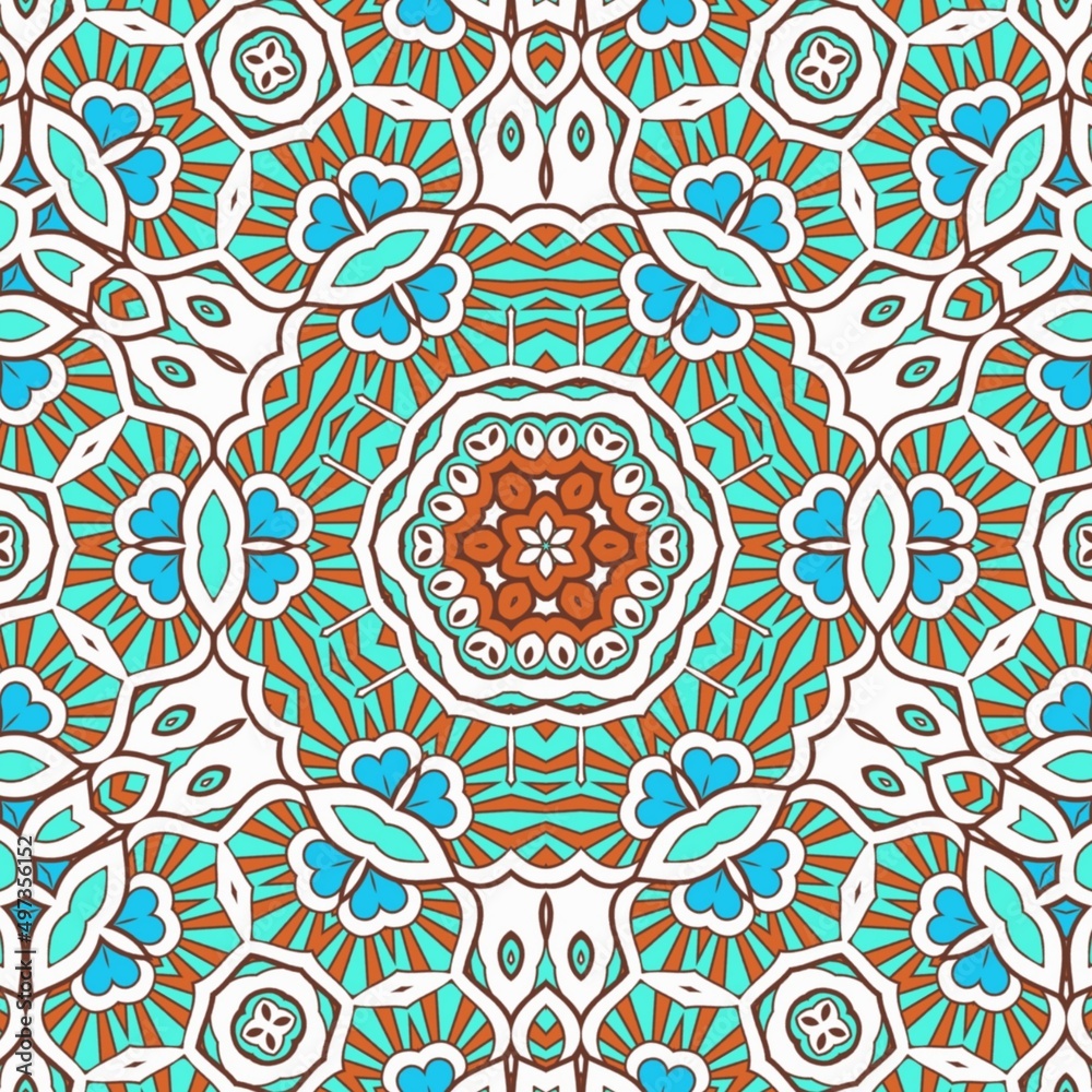 Abstract Pattern Mandala Flowers Art Colorful Blue Turquoise Brown 291