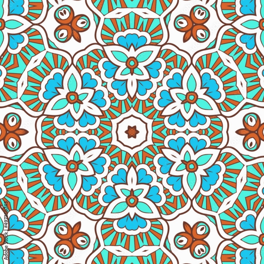 Abstract Pattern Mandala Flowers Art Colorful Blue Turquoise Brown 250