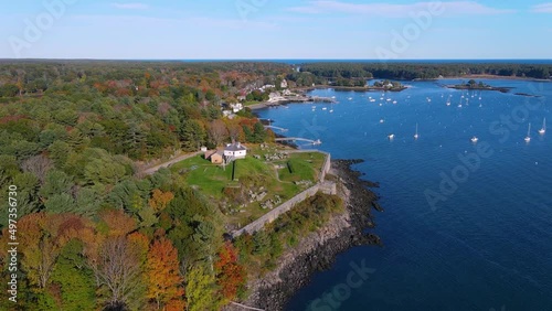 Fort McClary aerial view in fall on Piscataqua River at Portsmouth Harbor in Kittery Point, town of Kittery, Maine ME, USA.  photo