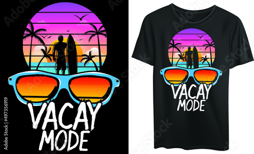 Vacay mode typography t-shirt design, vintage, vacation, summer photo