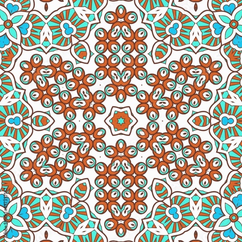 Abstract Pattern Mandala Flowers Art Colorful Blue Turquoise Brown 218