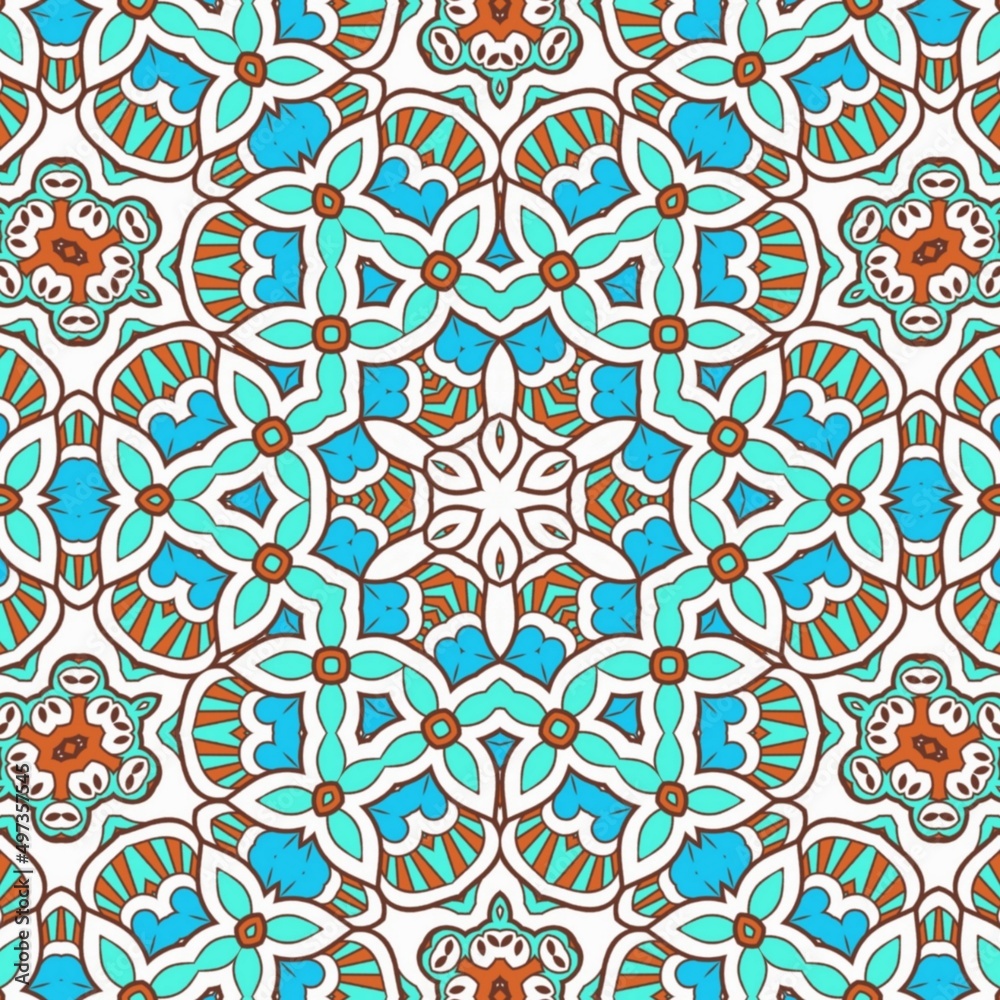 Abstract Pattern Mandala Flowers Art Colorful Blue Turquoise Brown 182