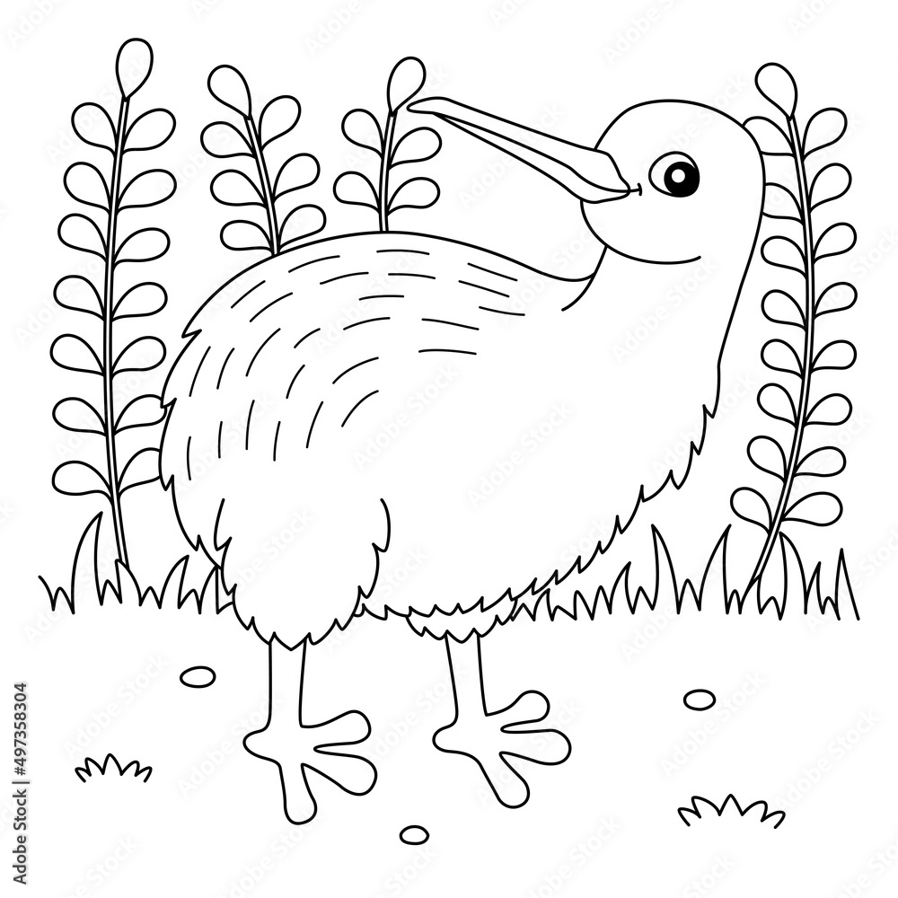 Kiwi Animal Coloring Page for Kids Stock Vector | Adobe Stock