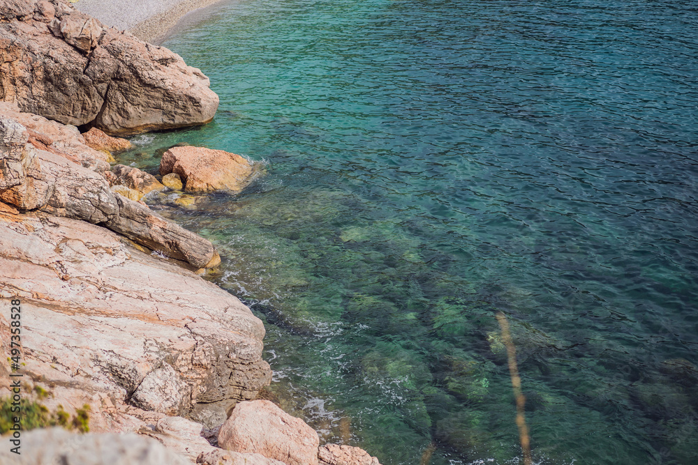 Beautiful rocks in the sea in Montenegro. Montenegro is a popular tourist destination in Europe