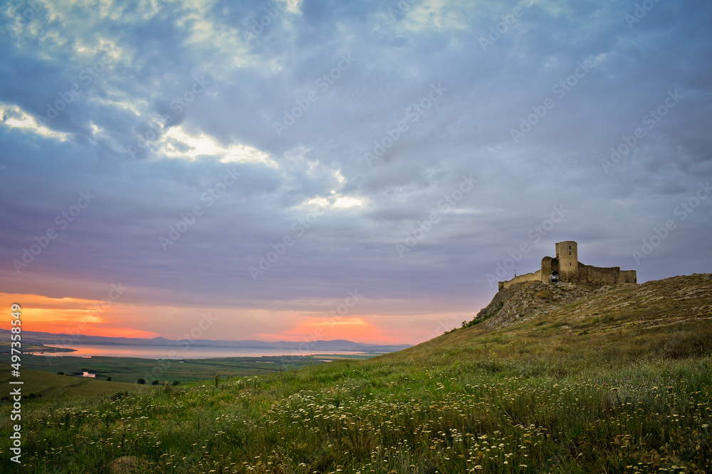 the fortress of Enisala at sunset