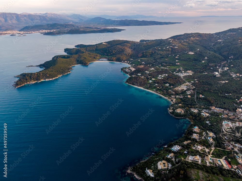 Aerial  Beautiful landscape of Kassiopi Corfu Greece ,drone view