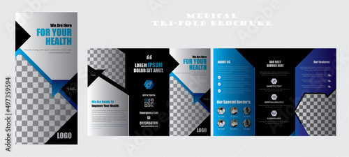 Health Care Tri-Fold Brochure template, Modern Clinic, Healthcare, Medical Trifold Brochure Template. Medical Brochure Layout. Healthcare Flyer, Poster, Brochure, Corporate Brochure Template Design,