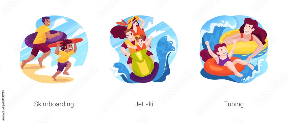 Family leisure summer time isolated cartoon vector illustration set