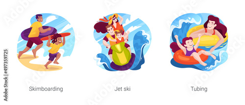 Family leisure summer time isolated cartoon vector illustration set