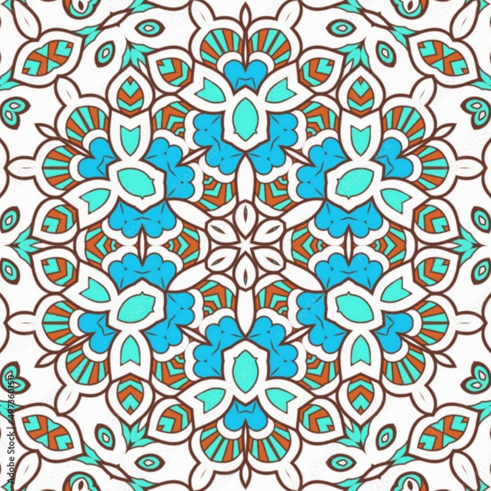 Abstract Pattern Mandala Flowers Art Colorful Blue Turquoise Brown 128