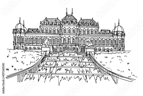 vector sketch of  Belvedere Palace in Vienna, Austria.