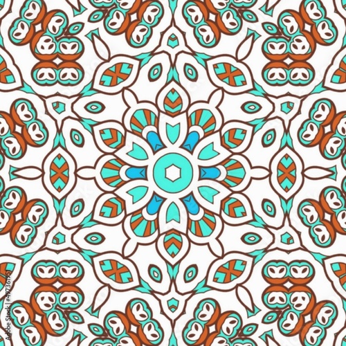 Abstract Pattern Mandala Flowers Art Colorful Blue Turquoise Brown 118