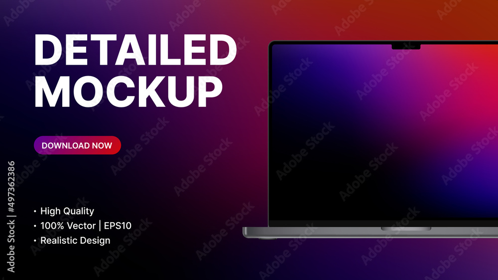 Detailed Laptop Mockup. Realistic Device Front View with blank Screen. Promo Presentation for New Technology, App, Ui. Vector illustration Detailed Laptop Mockup. Realistic Device Front View with blank Screen. Promo Presentation for New Technology, App, Ui. Vector illustration
