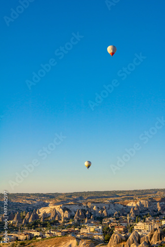 Cappadocia background photo. Hot air balloons on the sky of Goreme